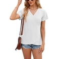 thumbnail image 3 of Frontwalk Women Summer Tops Short Sleeve T Shirt Boho Tee Ladies Casual Tunic Blouse V-Neck Pullover White L, 3 of 5