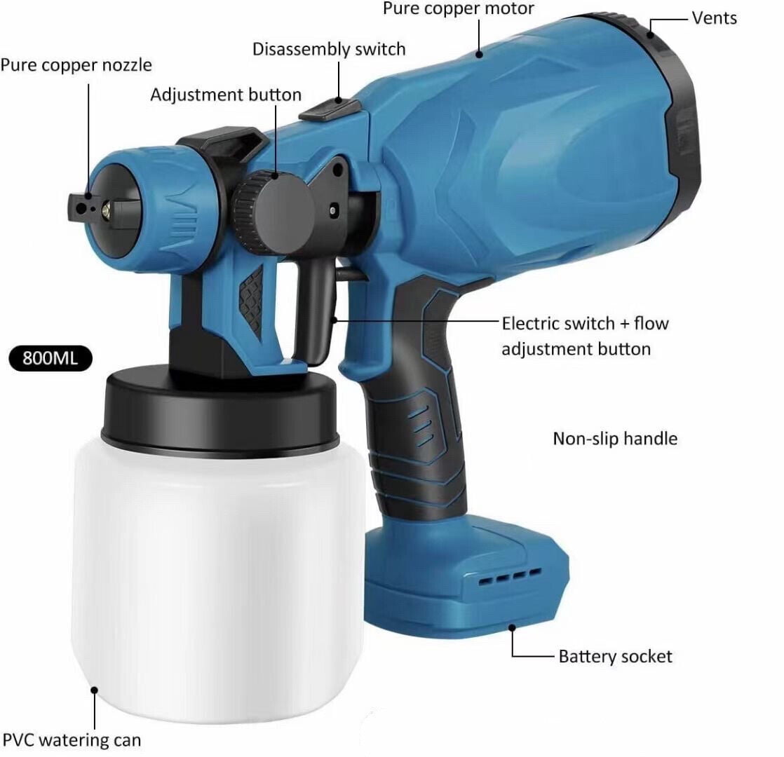 Cordless Paint Sprayer, Battery Paint Sprayer with 2 Batteries, Electric Airless Paint Spray Gun for Home Interior and Exterior, Fence, Cabinet, Wood