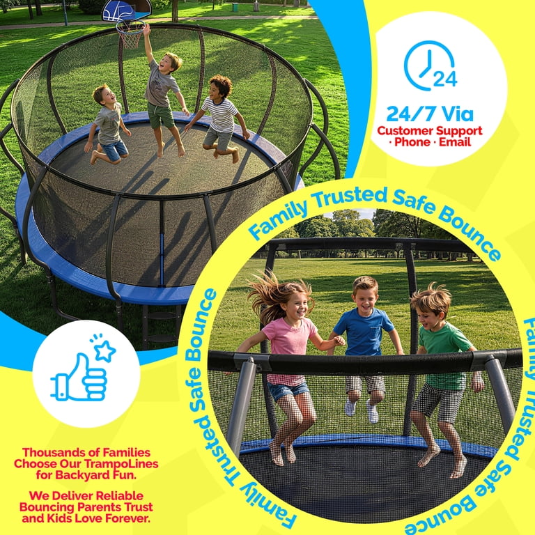 Trampoline PILIN 4 En 1 – Avec Balançoire, Panier Basket, Cerceau, Filet, Charge Max 50 Kg, Réglable En Hauteur