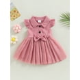 thumbnail image 2 of Cenuakty Infant Baby Girls Princess Dress, Solid Color Turn-Down Collar Fly Sleeve Buttons Bow Layered Tulle Tutu Cute Dress, 2 of 9