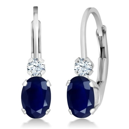- 1.18 Ct Oval Blue Sapphire White Sapphire 925 Sterling Silver Leverback Earrings