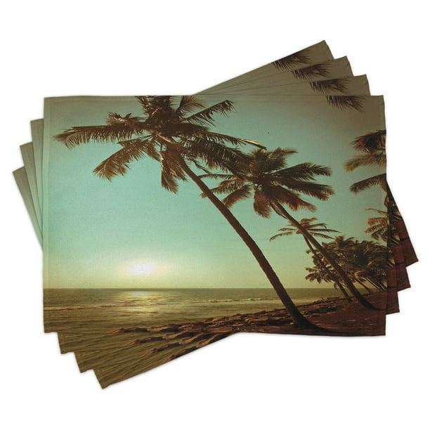 Palm Tree Placemats Set of 4 Sunset Tropical Beach Dusk on Pacific