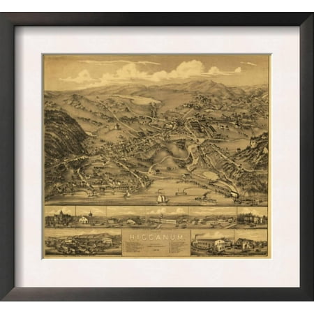 - Higganum, Connecticut - Panoramic Map Framed Art Print Wall Art - 16x14.5