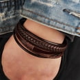 thumbnail image 3 of 4x Pulsera Tejida De Cuero PU Para Hombre Pulsera Brazalete Marrón Negro Metal, 3 of 8