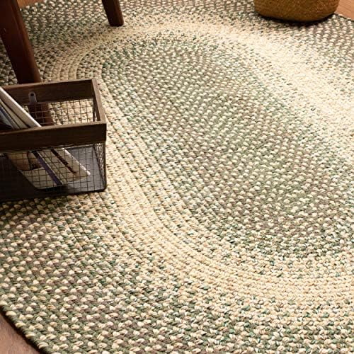 Ridgewood Farmhouse Braided Rug For Kitchen And Living Room Forest Green/Beige, 5' X 8' Oval