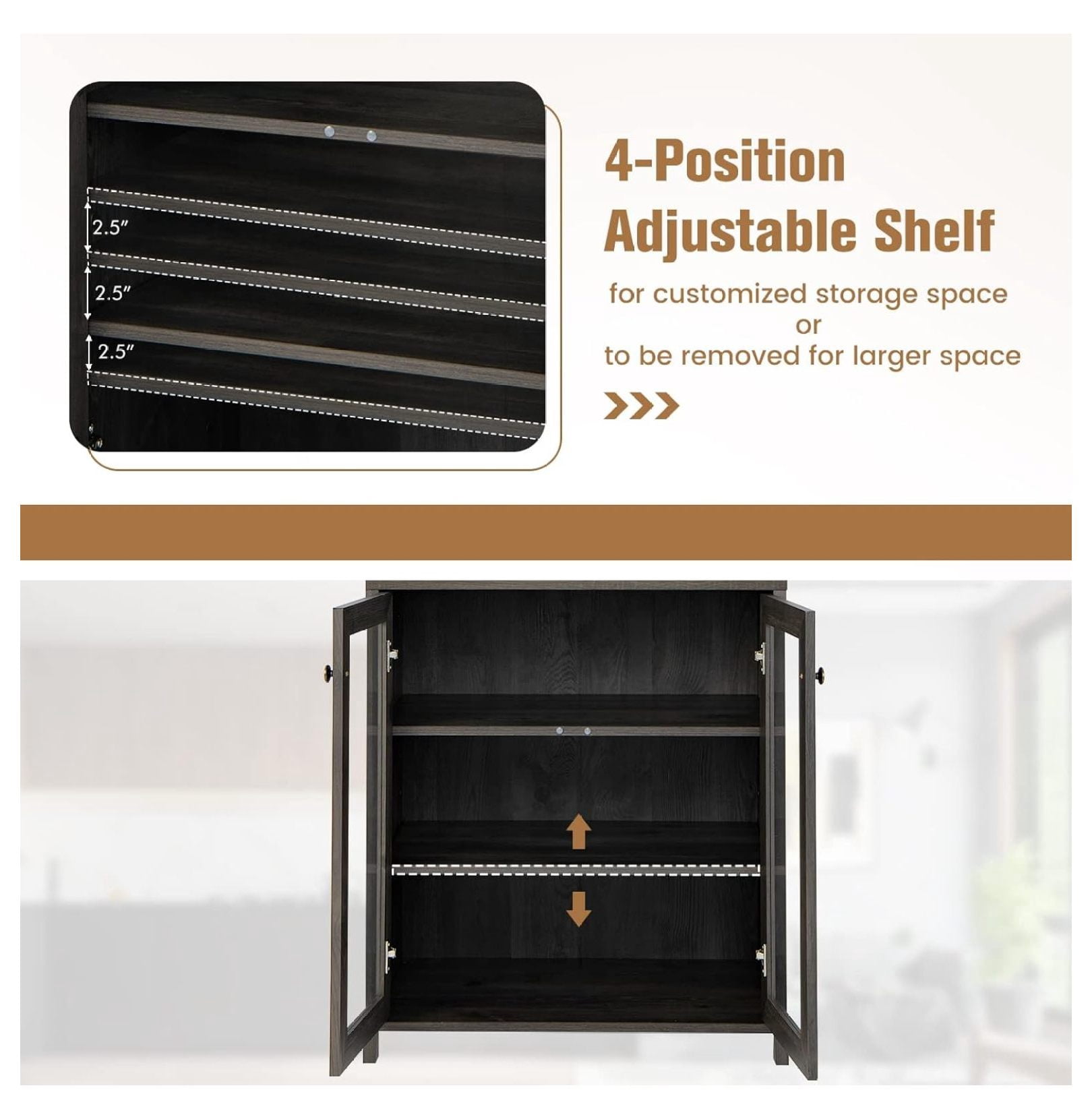 Kitchen Pantry Storage Cabinet, Farmhouse Buffet Hutch with Stemware Rack, Microwave Countertop & Tempered Glass Doors, 67.5" Freestanding Kitchen Hutch with Adjustable Shelf