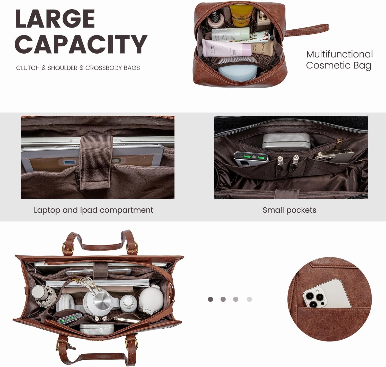 LOVEVOOK Laptop Bag for Women Vintage Leather Laptop Tote 15.6 inch Large Capacity Computer bag with Clutch Purse for Work