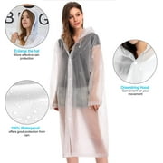 EVA Rain Poncho for Adults, 2 Pack Reusable Raincoat with Hoods and Sleeves, White