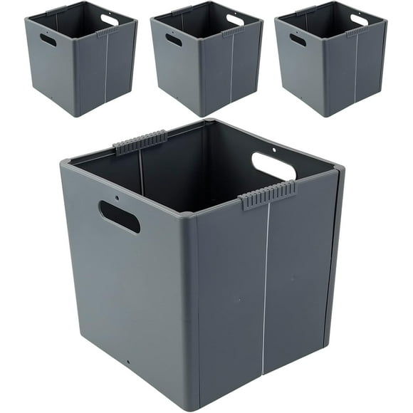 Zerdyne 4-Pack Plastic Collapsible Storage Cubes, Gray Foldable Cube Storage Bins