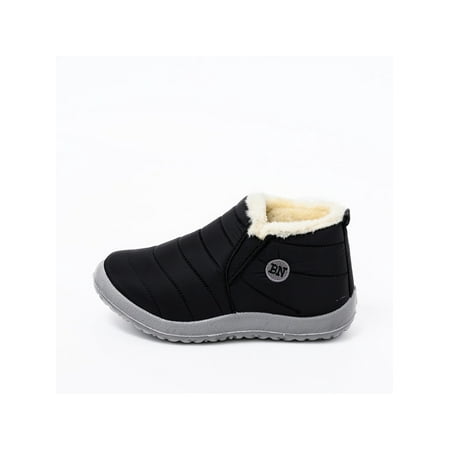

Daeful Unisex Snow Boots Plush Lined Warm Booties Slip On Winter Shoes Work Lightweight Comfortable Faux Walking Shoe Black 7 (Women)