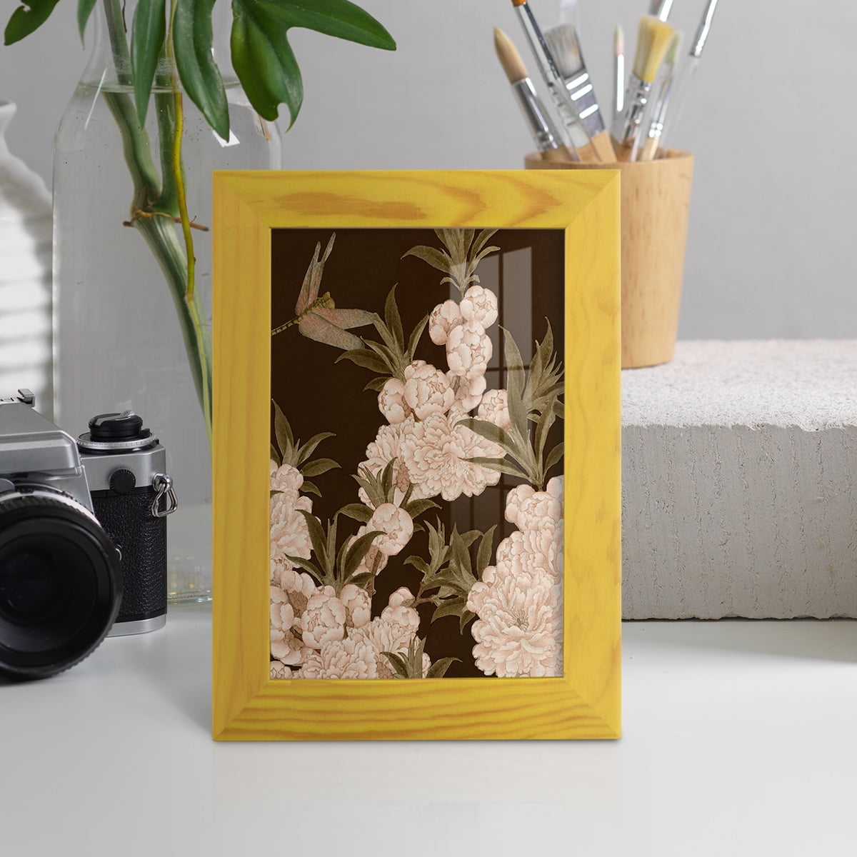Asian Brocade III - Framed Print w/glass - Sunflower Yellow