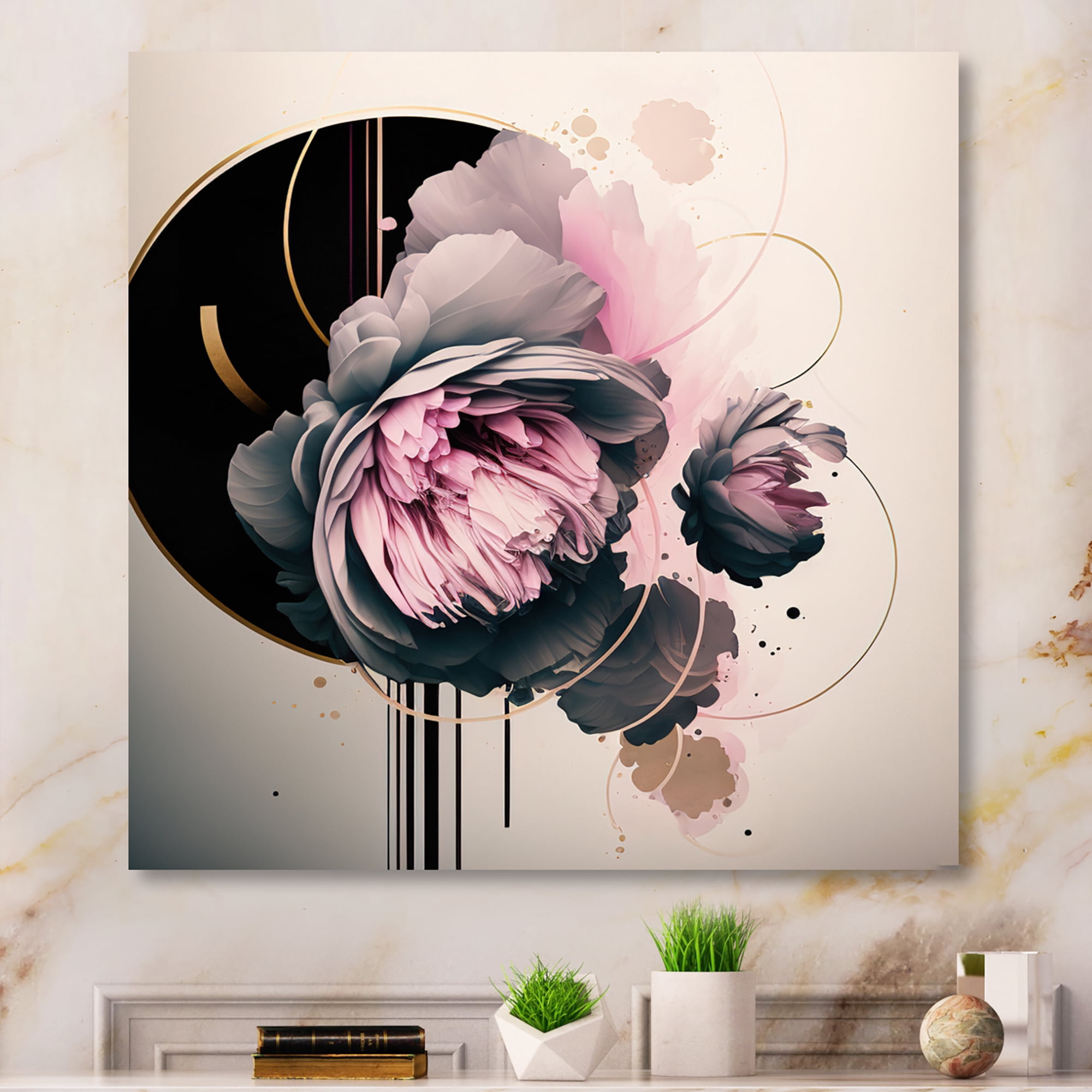 Designart Pink Peony Hyperrealistic Flowers I Canvas Wall Art
