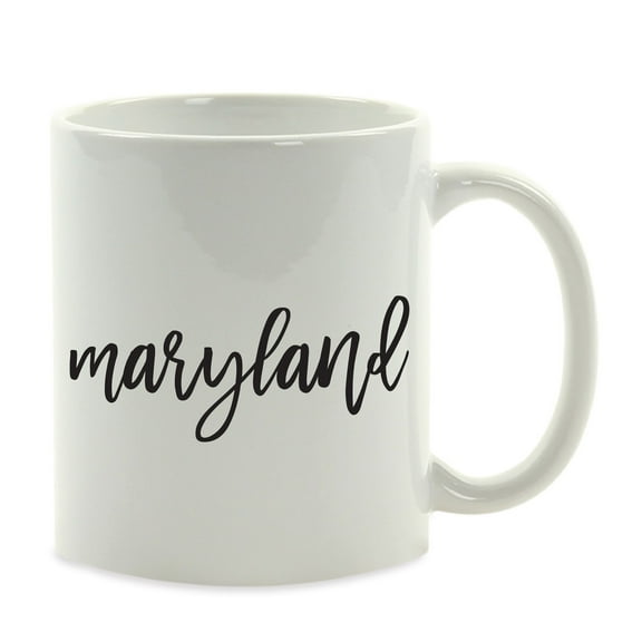 Koyal Wholesale Black Calligraphy Maryland US State Ceramic Coffee Mug