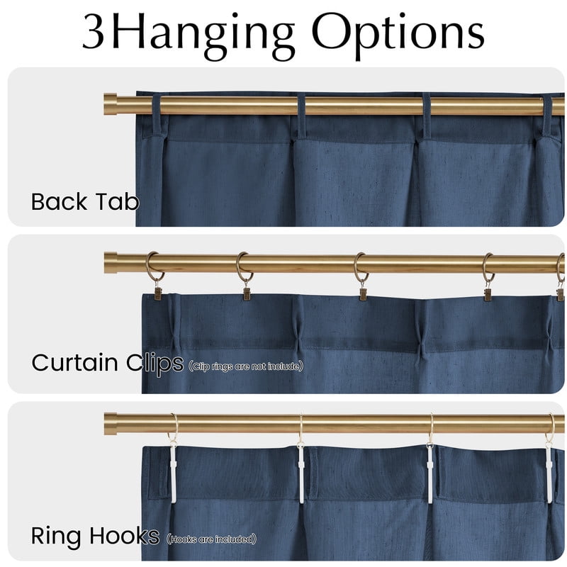NICETOWN Linen Kitchen Curtains 36 Inches Long, Navy Blue Pinch Pleated Cafe Curtains Rustic Light Filtering Short Curtains for Bedroom Living Room, 26"x36", 1 Pair