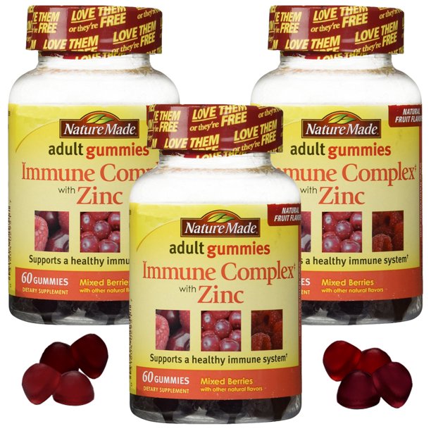 3 Pack Bottles Nature Made Immune Complex With Zinc Gummy Multivitamins