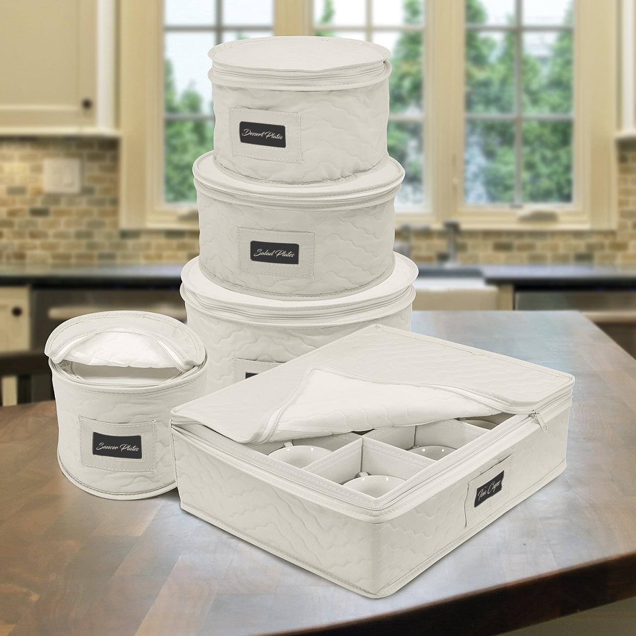 Sorbus 5-Piece Dinnerware Storage Set, Service for 12, Quilted Protection, Includes Felt Protectors and Cardboard Dividers for Plates, Cups, Fine China??
