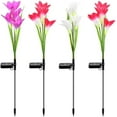 thumbnail image 1 of Luces solares para jardín al aire libre, luces solares de jardín que cambian de varios colores con 12 flores de lirio solar más grandes, decoración solar de jardín para camino de jardín, paquete de 4, 1 of 2