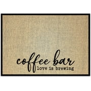 New Mungo Coffee Bar Mat - Coffee Bar Decor for Coffee Station - Coffee Bar Accessories for Coffee Decor - Love is Brewing Coffee Mat - Burlap Placemat with Fabric Backing - 20x14