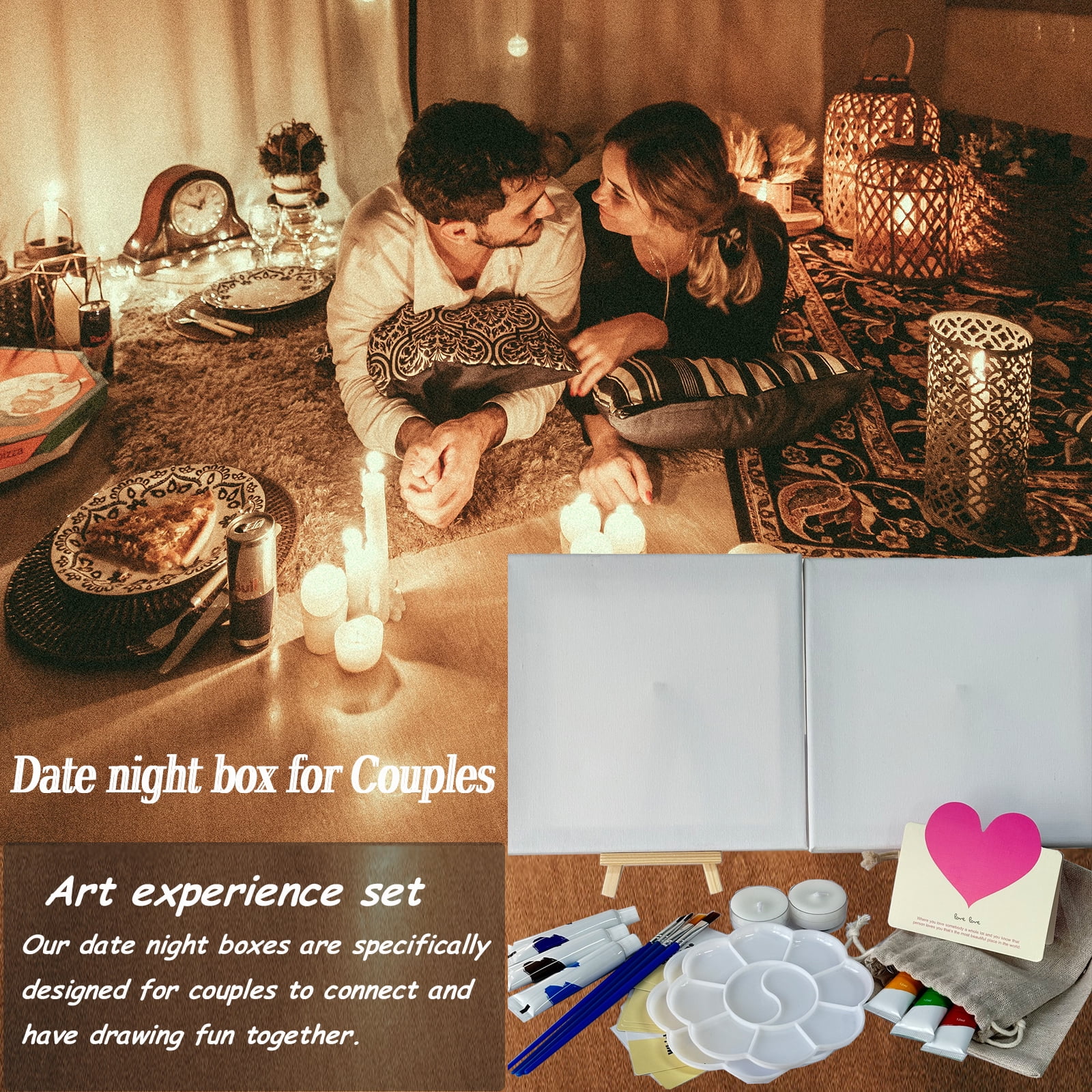 Date Night Box For Two - Paint Night Activity Box,Couples Paint Party Kits For Paint Date Night Games for Couples Date Nighet Valentine's Day Over a Special Paint Night Date