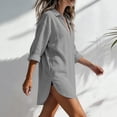 thumbnail image 3 of Lenpel Womens Fall Tops Lightweight Fashion Button Collared Long Sleeve Blouses Oversized Casual Loose Side Split Shirts with Pocket, 3 of 5