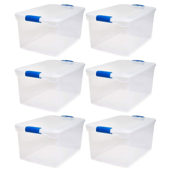 Homz 66 Quart Strong Modular Stackable Storage Containers, Clear, 6 Pack