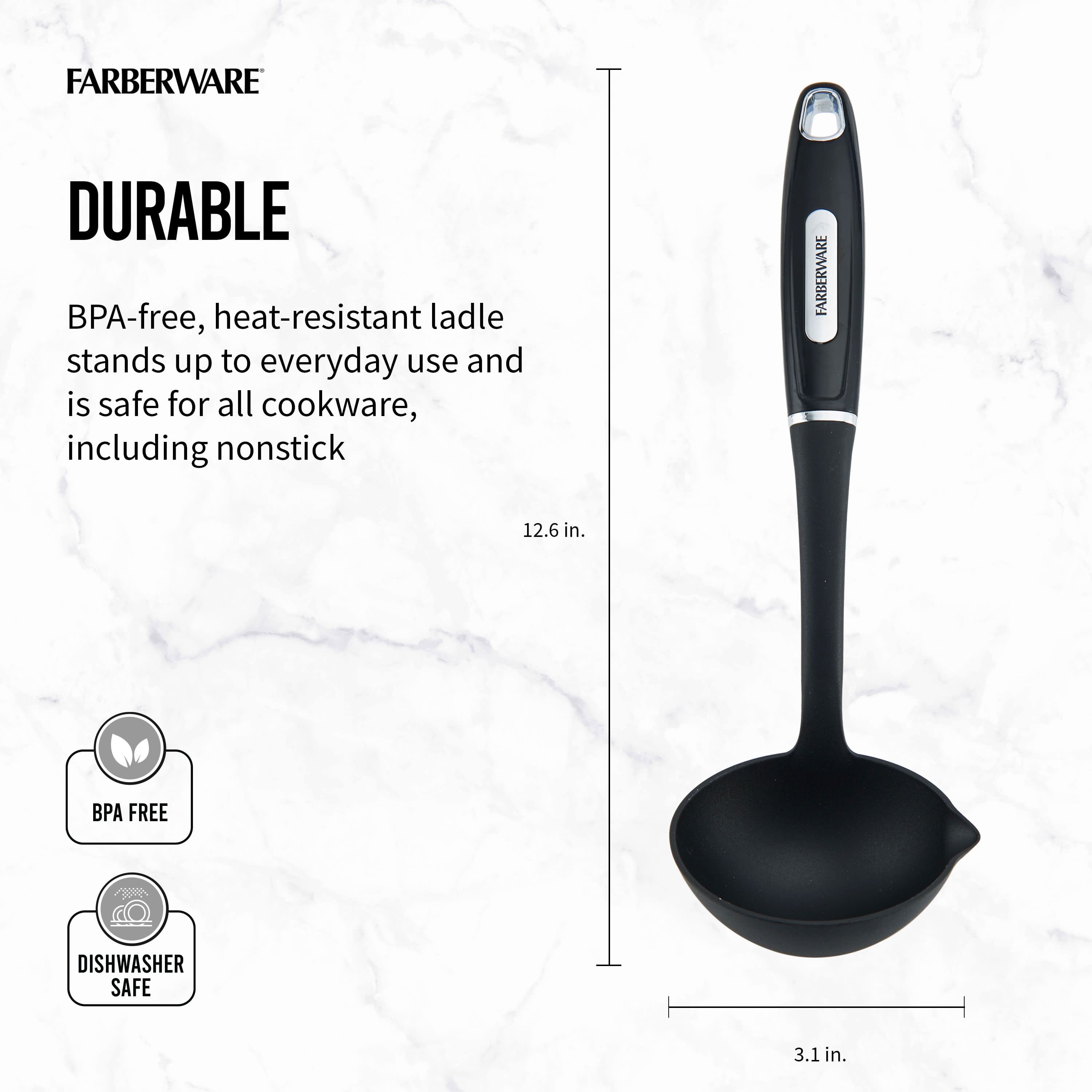 Farberware 5211448 Professional Heat Resistant Nylon Soup Ladle Black Safe for Non-Stick Cookware 