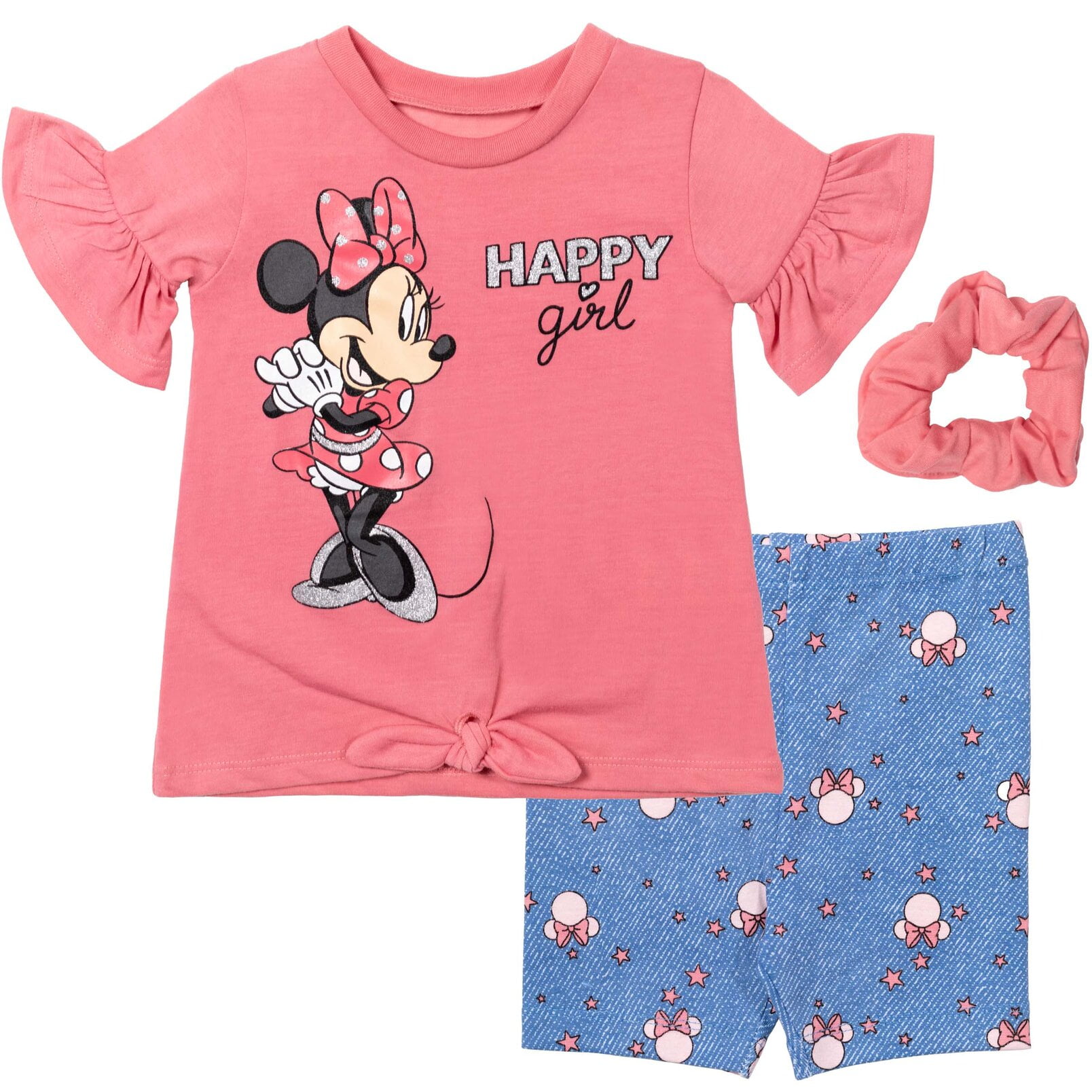 Disney Minnie Mouse Toddler Girls 3 Piece Outfit Set: T-Shirt Shorts ...