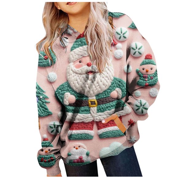 Petit Enfant m et m Chandail à Capuchon Enfants Chandails Garçons Chandail Molleton Filles Chandails pour Enfants Filles Chandail pour Ado Fille Chandail à Capuchon pour Fille Manches Longues Doux Chandail de Noël Imprimé Hoody Coupe Verte 3-4 Ans