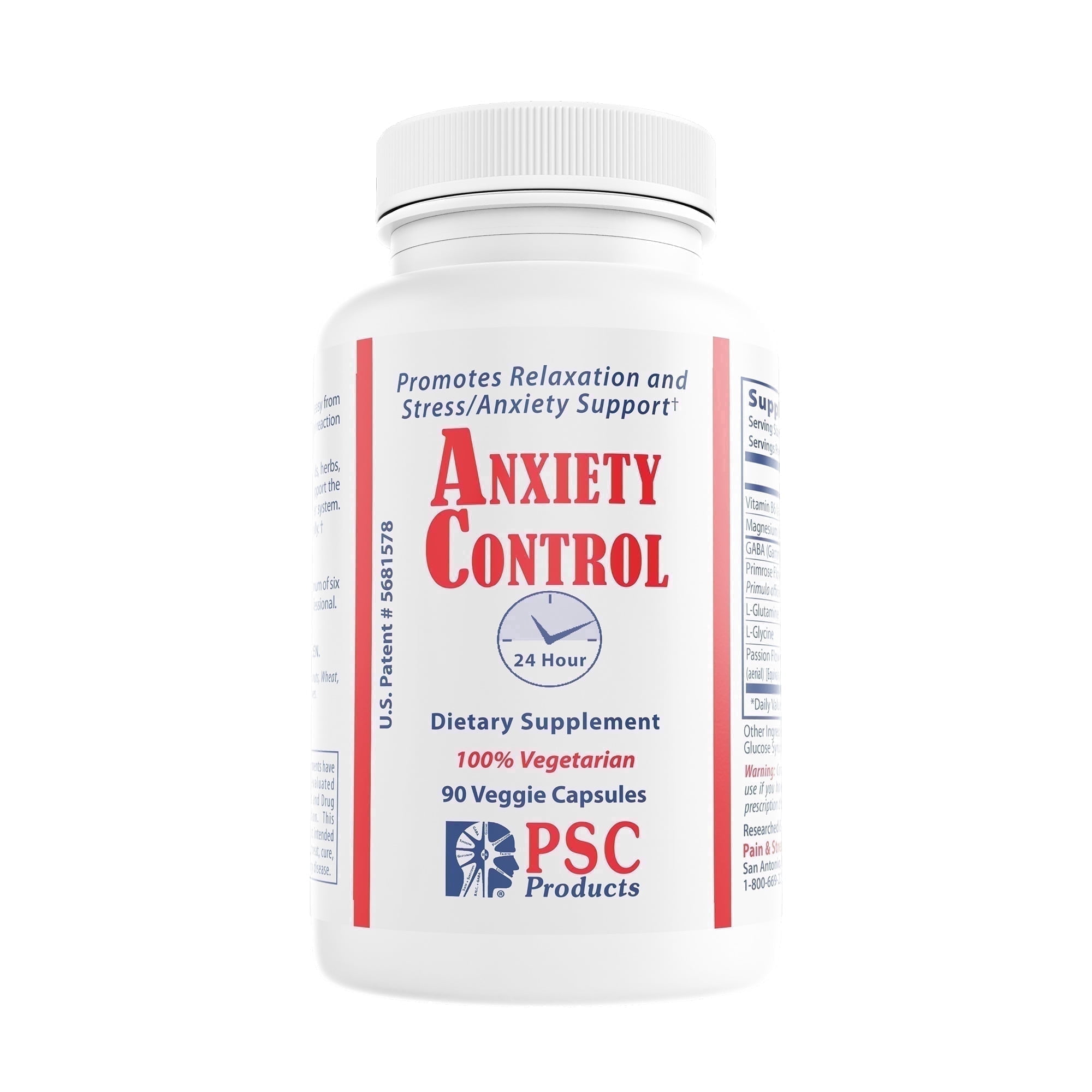 Anxiety Control 24® Stress Relief Supplement with GABA, Magnesium & Passion Flower for Calm Mood & Relaxation, 90 Capsules