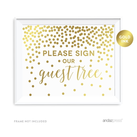Metallic Gold Confetti Polka Dots 8.5x11-inch Party Sign, Please Sign our Guest Tree Table Sign, Unframed