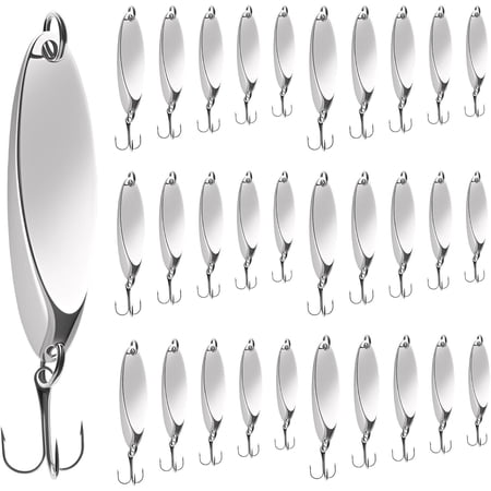 Fishing Lures Spoons Trout Lures 5 count/30pcs Hard Metal Spinner Bass Baits 5 Sizes Casting Spoon Hooks for Salmon Bass in 1/5oz 1/4oz 3/8oz 1/2oz 3/4oz