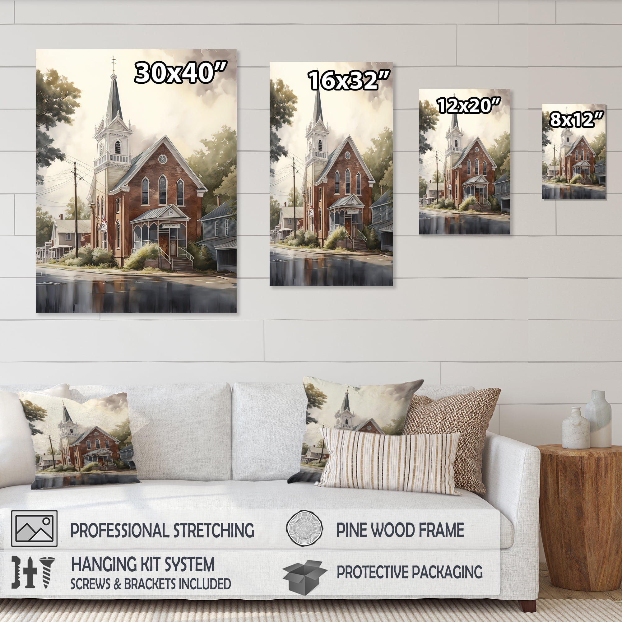 Designart Church In Country Town III Canvas Wall Art