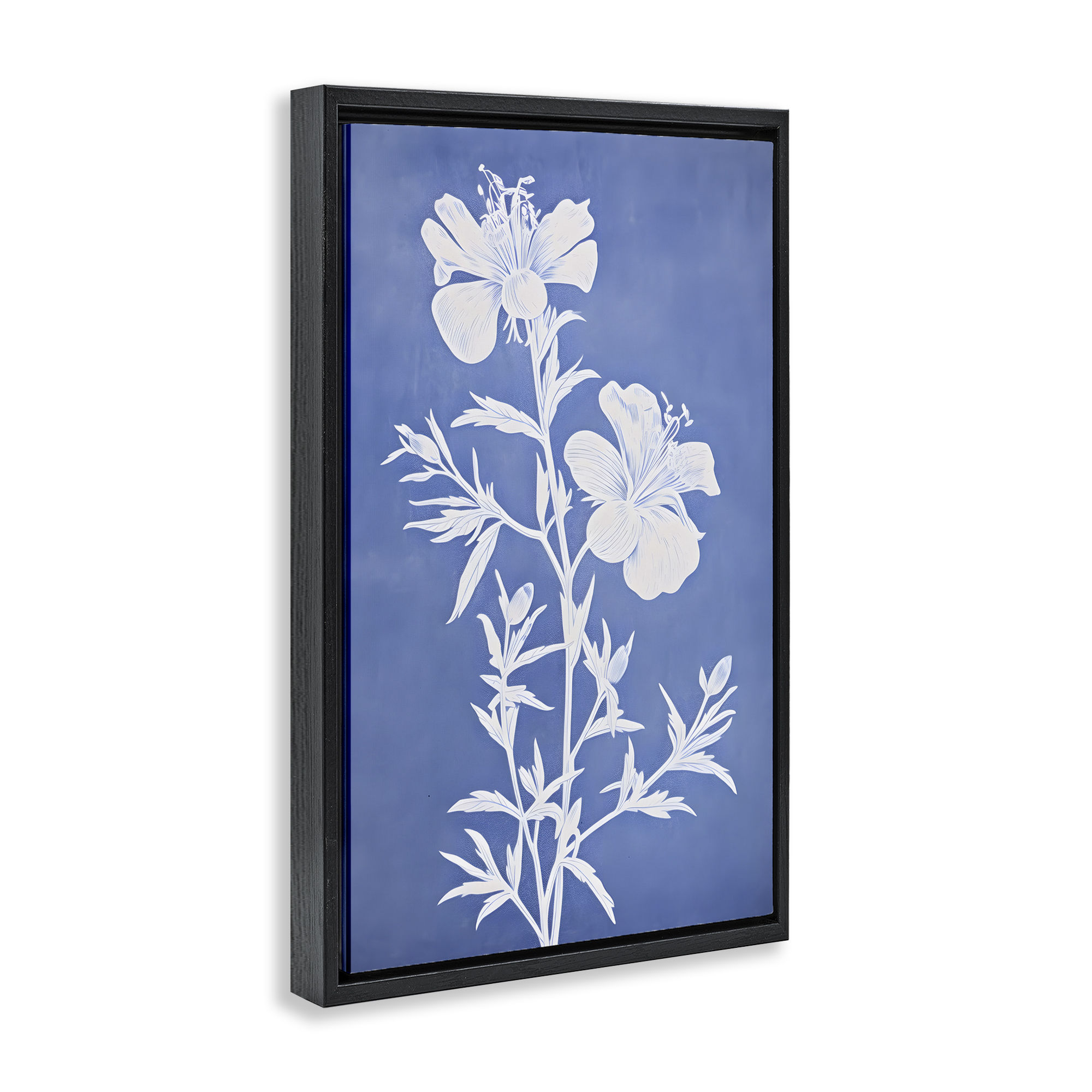 Stupell Industries Blue Cerulean Florals Botanical & Floral Painting Black Floater Framed Art Print Wall Art, 21 x 31