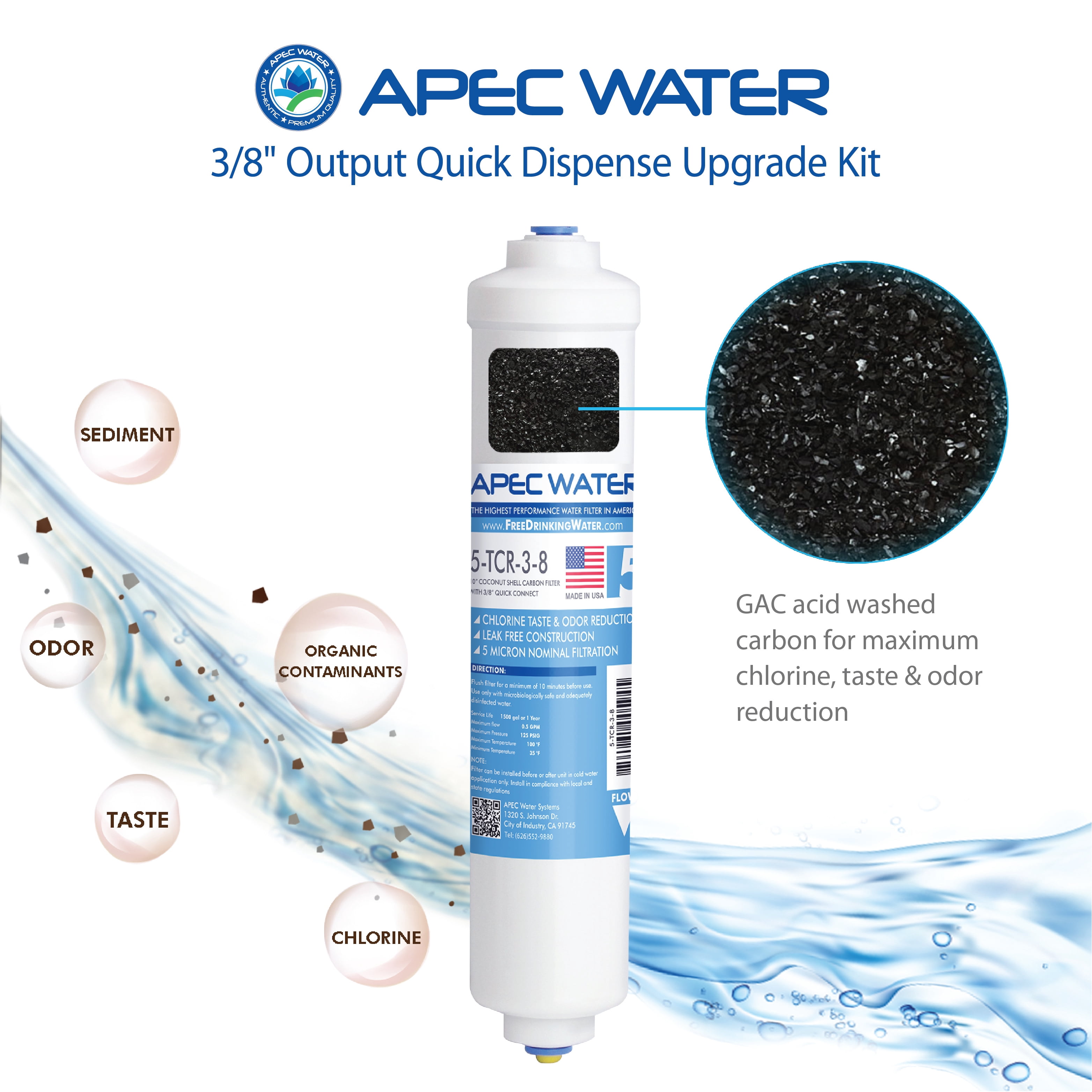 APEC 3-8-OUTPUT-KIT 3/8" Output Quick Dispense Upgrade Kit for Under-sink Reverse Osmosis Water Filter System
