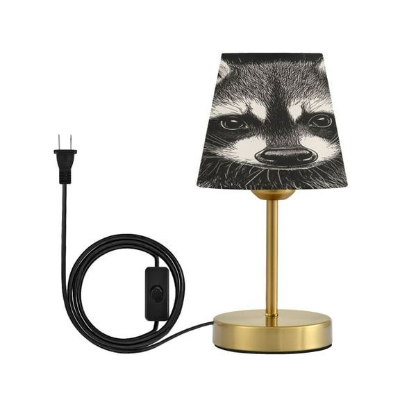 Modern Minimalist Cone Desk Lamp Antique Bronze Base & Linen Shade Bedside Table Lamp for Bedroom Living Room, Office, Dorm An Adorable Raccoon Small