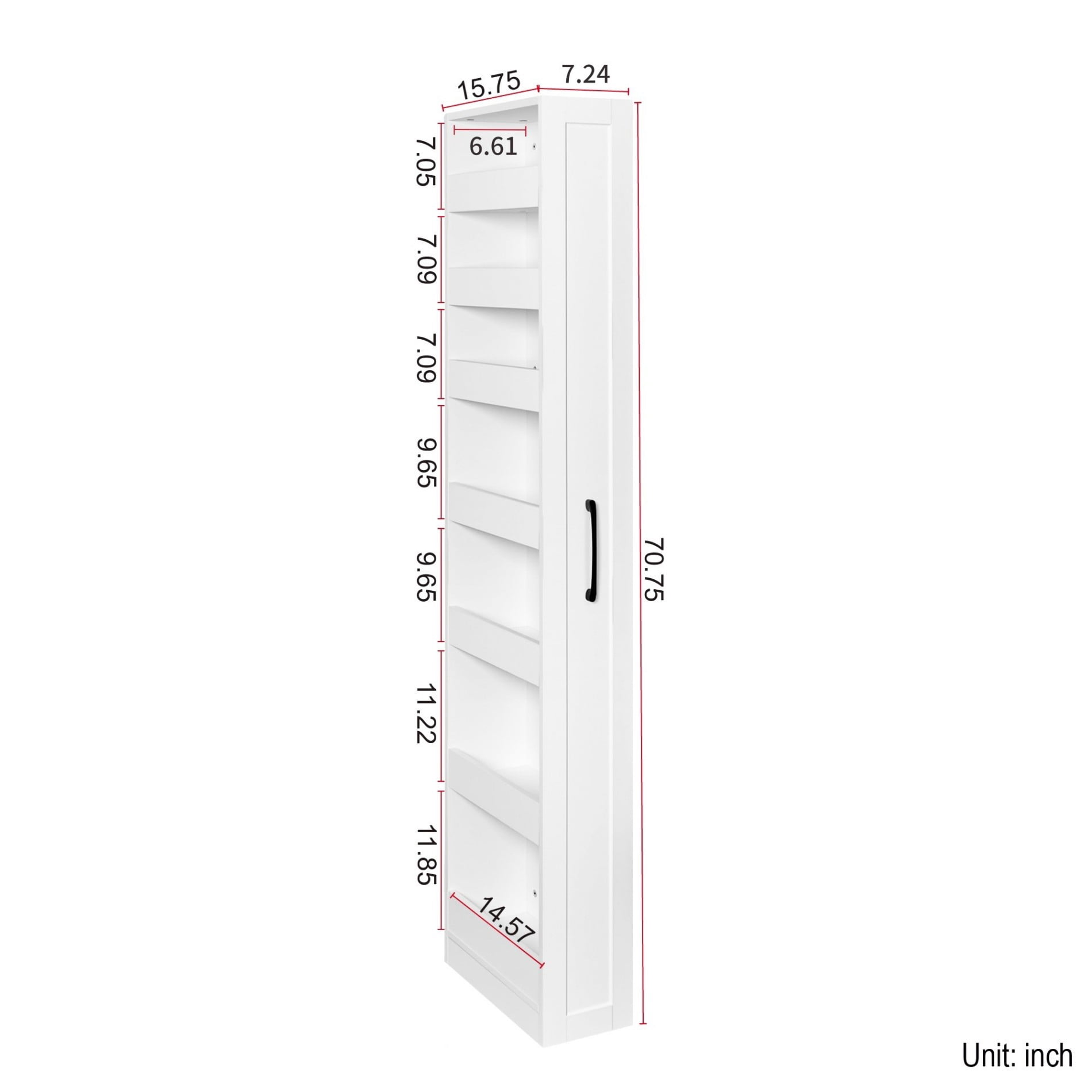 7 Tier Slim Rolling Storage Cart, Narrow Pull-Out Storage Organizer with Wheels and Handle, Space Saving Shelf for Kitchen, Bathroom, Laundry Room, White
