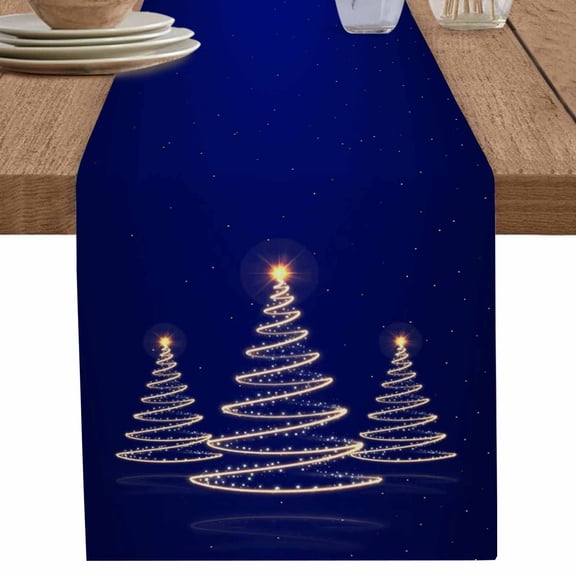 nqOlkjepod Christmas Shinny Tree Table Runner 36 Inches Long Farmhouse Dress Scarves, Xmas Light Stars Abstract Blue Dining Tablerunner for Coffee Table/Kitchen Island/Party Décor, Small 13" x 36"
