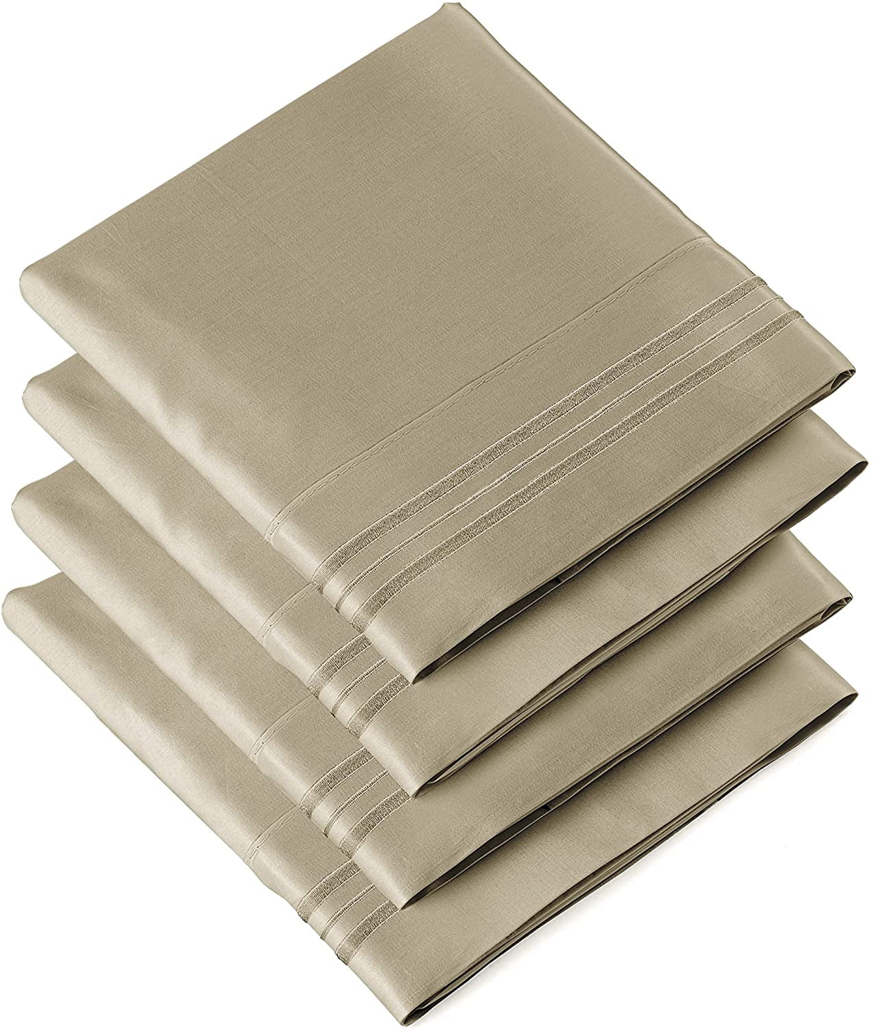 CGK Linens Extra Soft Pillowcases Set of 4 - Queen / Standard Size Hotel Luxury Breathable & Cozy 4-Piece Pillow Covers, Beige