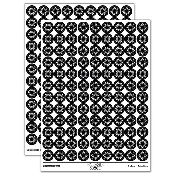 Tribal Sun Circle Star 200  Round Stickers - Black - Gloss Finish - 0.50" Size