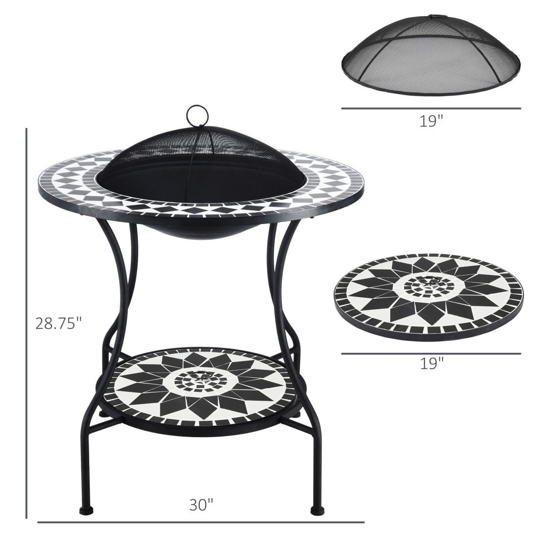 30 Inch Outdoor Fire Pit Dining Table with Wood Burning Bowl, Ice Bucket and Storage Shelf, Spark Screen Cover for Patio, Backyard BBQ and Camping
