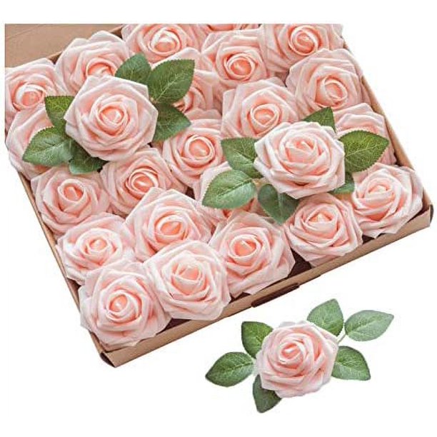 XmhyTop Flores artificiales rosas 25 piezas rosas verdaderas y falsas con tallo, muy adecuadas para hacer ramos de boda,festivales en el hogar, la decoración más perfecta (rubor)