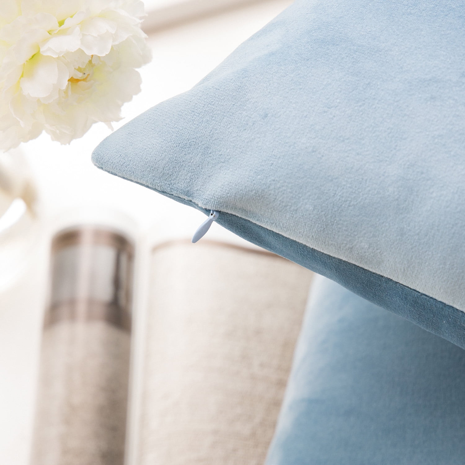 Phantoscope Soft Silky Velvet Series Square Decorative Throw Pillow Cushion for Couch, 18" x 18", Blue, 2 Pack