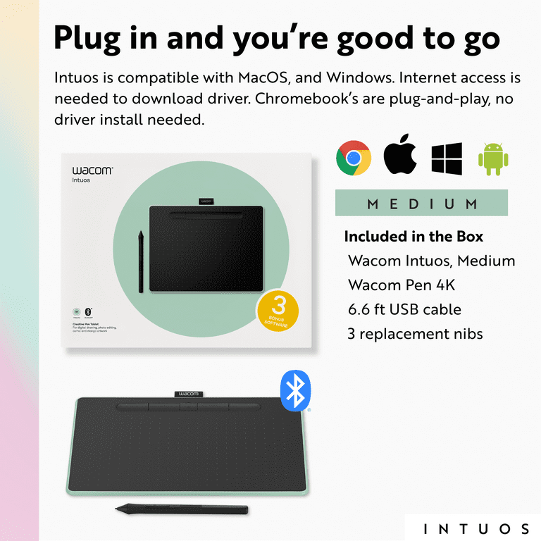 Wacom Intuos Wireless Pen Pad for Drawing, Mac, PC, Android