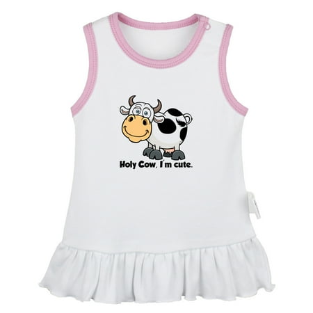 

Holy Cow I m Cute Funny Dresses For Baby Newborn Babies Animal Cow Pattern Skirts Infant Princess Dress 0-24M Kids Graphic Clothes (White Sleeveless Dresses 6-12 Months)