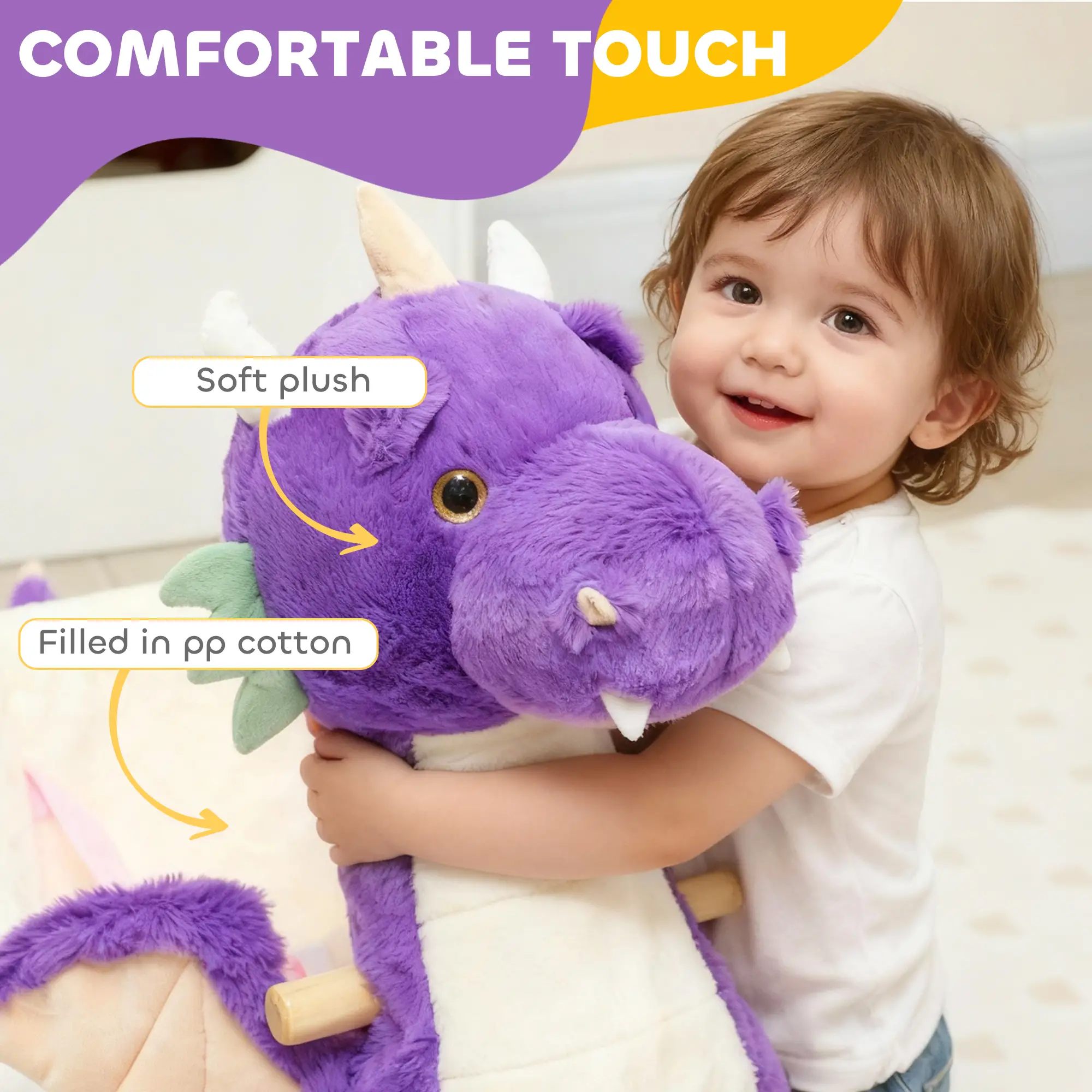 Kids Rocker, Rocking Horse Kids Ride On Toy, Purple Baby Rocker,Plywood,Polyester,Steel Toddler Rocking Chair, Toys Rockers Rocking Horse Kids Ride On Toy
