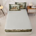 thumbnail image 4 of Castle Fairy Vintage Oil Paint Spotted Deer Zipper Full Size Comforter Sets with Fitted Sheet and 2 Pillowcases,Pine Cone Fringe Mountain Zipper Bedding Set,Olive Brown Cream,Grey Reversible,4pcs, 4 of 6