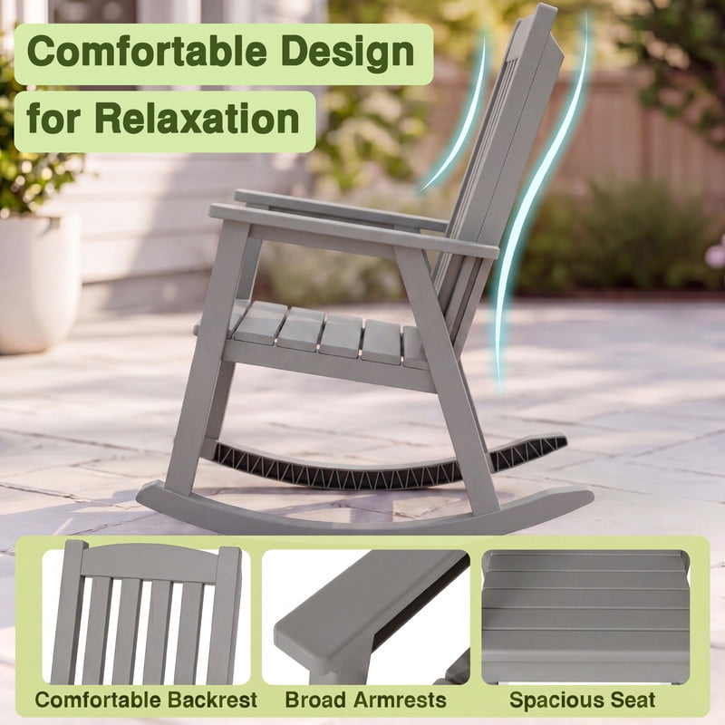 Vineego Oversized Outdoor Rocking Chair Set of 2, Heavy Duty Patio Rocker, All-Weather Resistant Front Porch Lawn Chairs for Outside, Light Brown