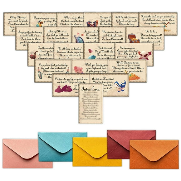 Pirate Quest Adventure Game - 21 Colorful Clue Cards for Birthday Parties & Scavenger Hunts. Outdoor & Indoor Fun for Kids & Adults!