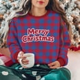 thumbnail image 2 of Hoodless Sweatshirt for Women Christmas Checkered Letter Printed Round Neck Casual Sports Long Sleeved Sweater With Fleece, 2 of 9