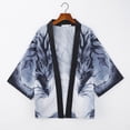 thumbnail image 2 of Men's Japanese Kimono Cardigan Jacket Gentleman Casual Seven Sleeve Open Front Coat Lightweight Novelty Printed Cloak Outwear,Blue,M, 2 of 9